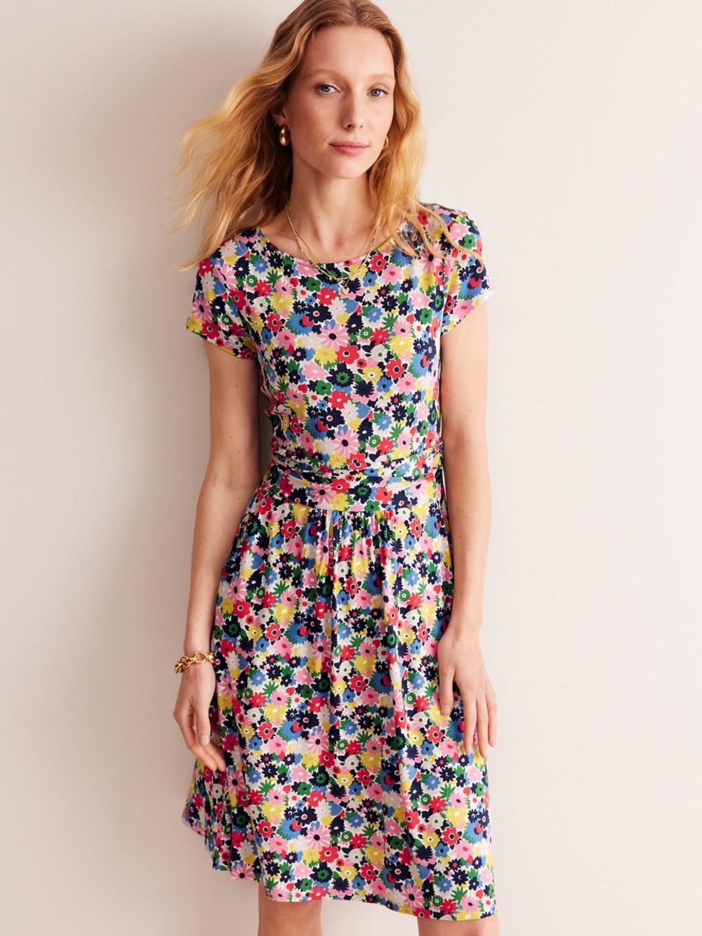 Boden Amelie Jersey Dress 10 Long Paint Box Ditsy Floral Midi Pockets